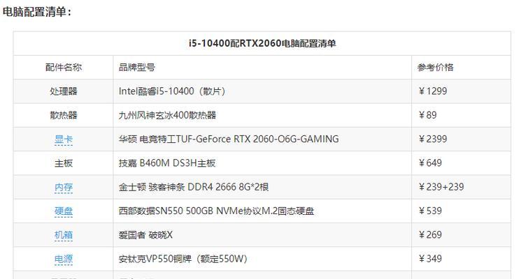 个人电脑配置清单及性能参数详解（打造高性能电脑）